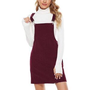 Women Corduroy Overall Dress Pinafore Jumper Mini Pocket Adjustable Straps